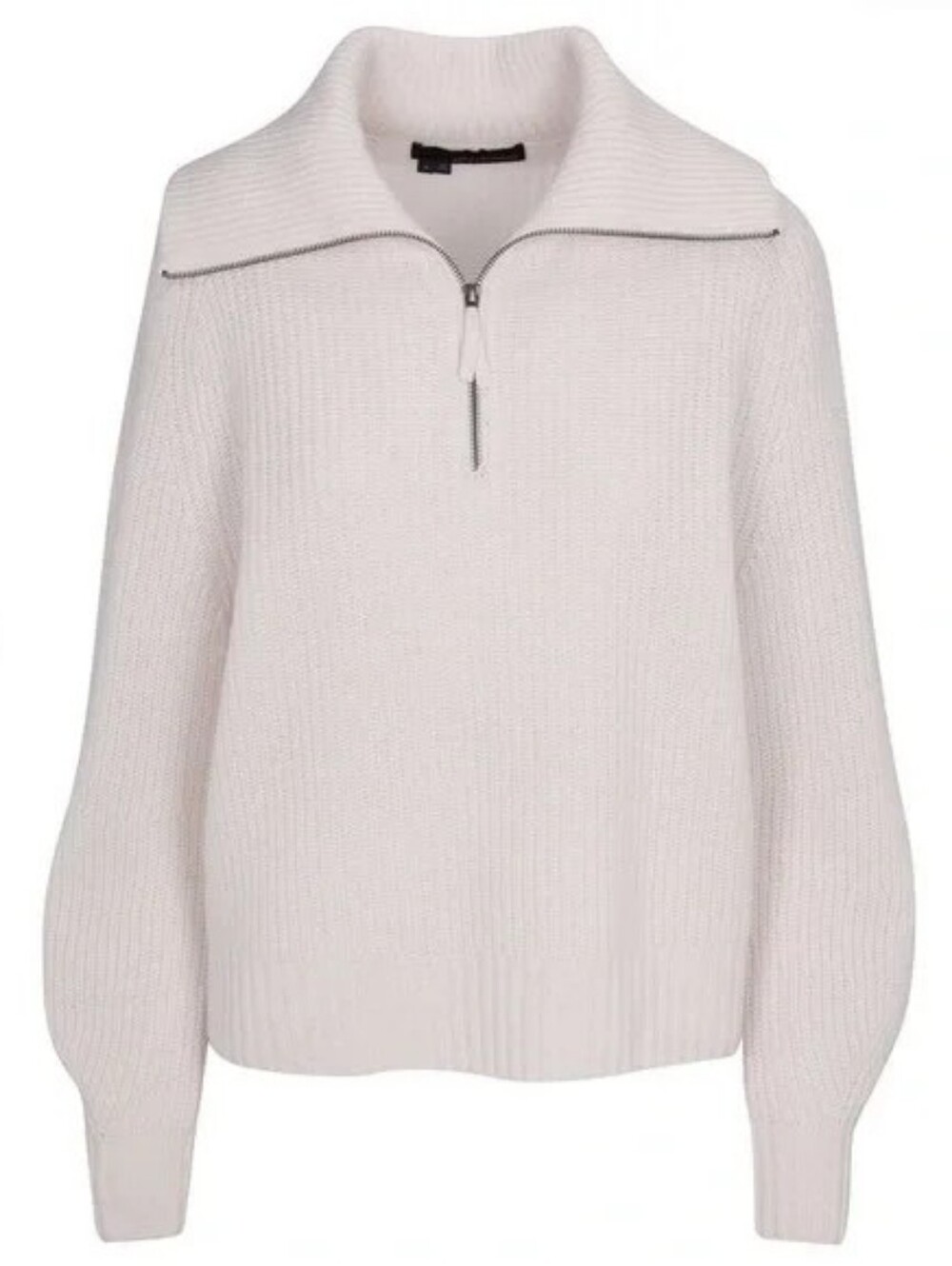 360 Cashmere Women's Cream Half-Zip Ribbed Cashmere Sweater Sz S